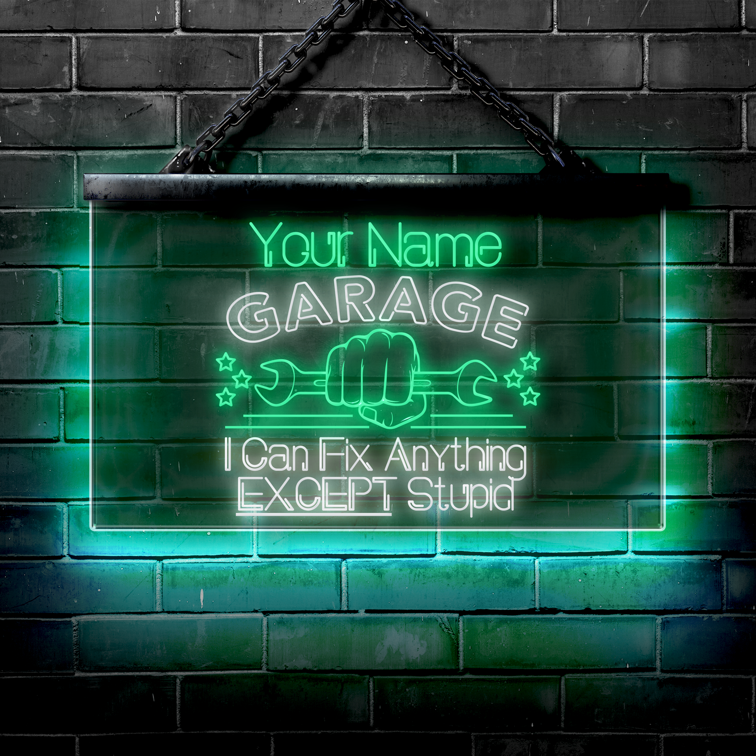 Personalized LED Garage Sign: I Can Fix Anything EXCEPT Stupid - NeonFerry