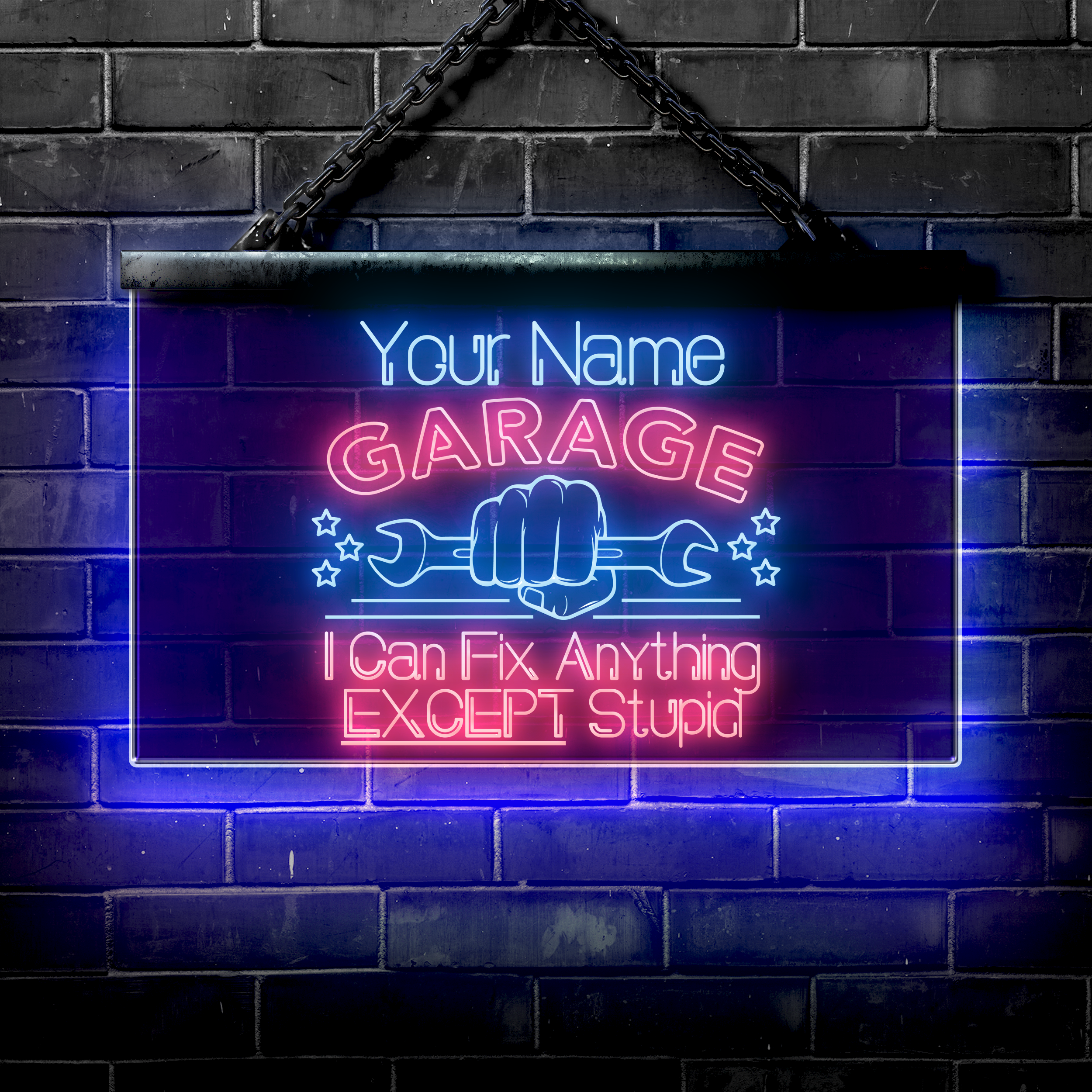 Personalized LED Garage Sign: I Can Fix Anything EXCEPT Stupid - NeonFerry