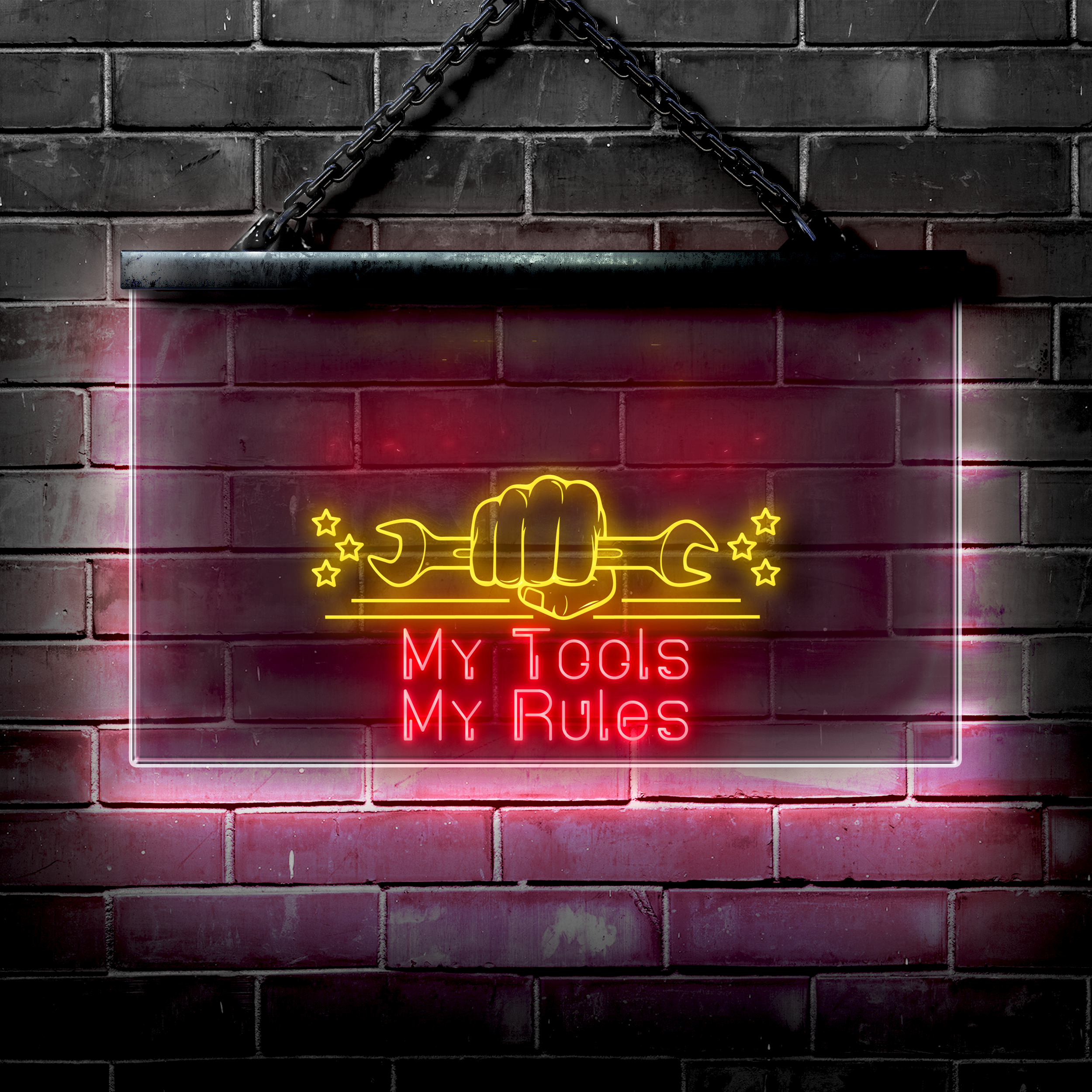Personalized LED Garage Sign: My Tools My Rules - NeonFerry