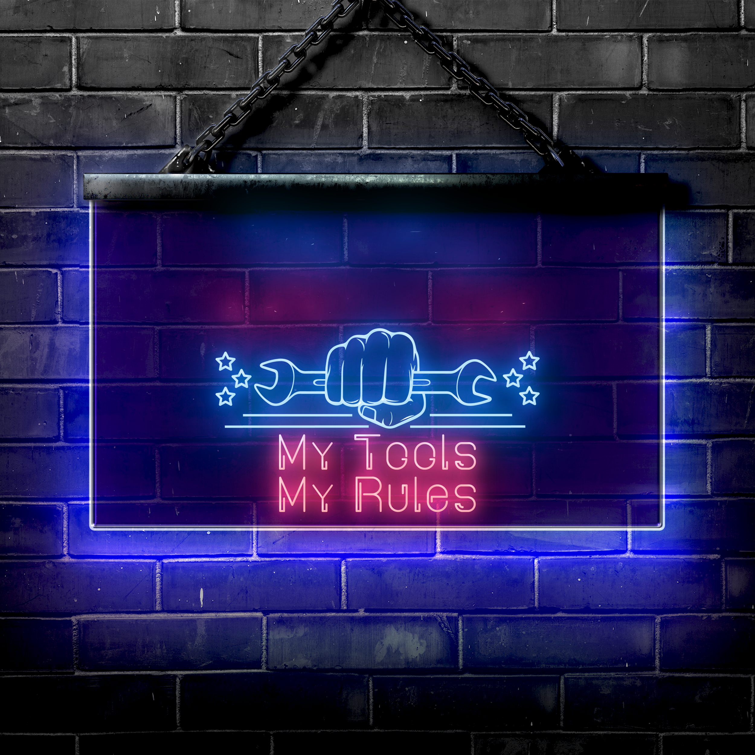 Personalized LED Garage Sign: My Tools My Rules - NeonFerry