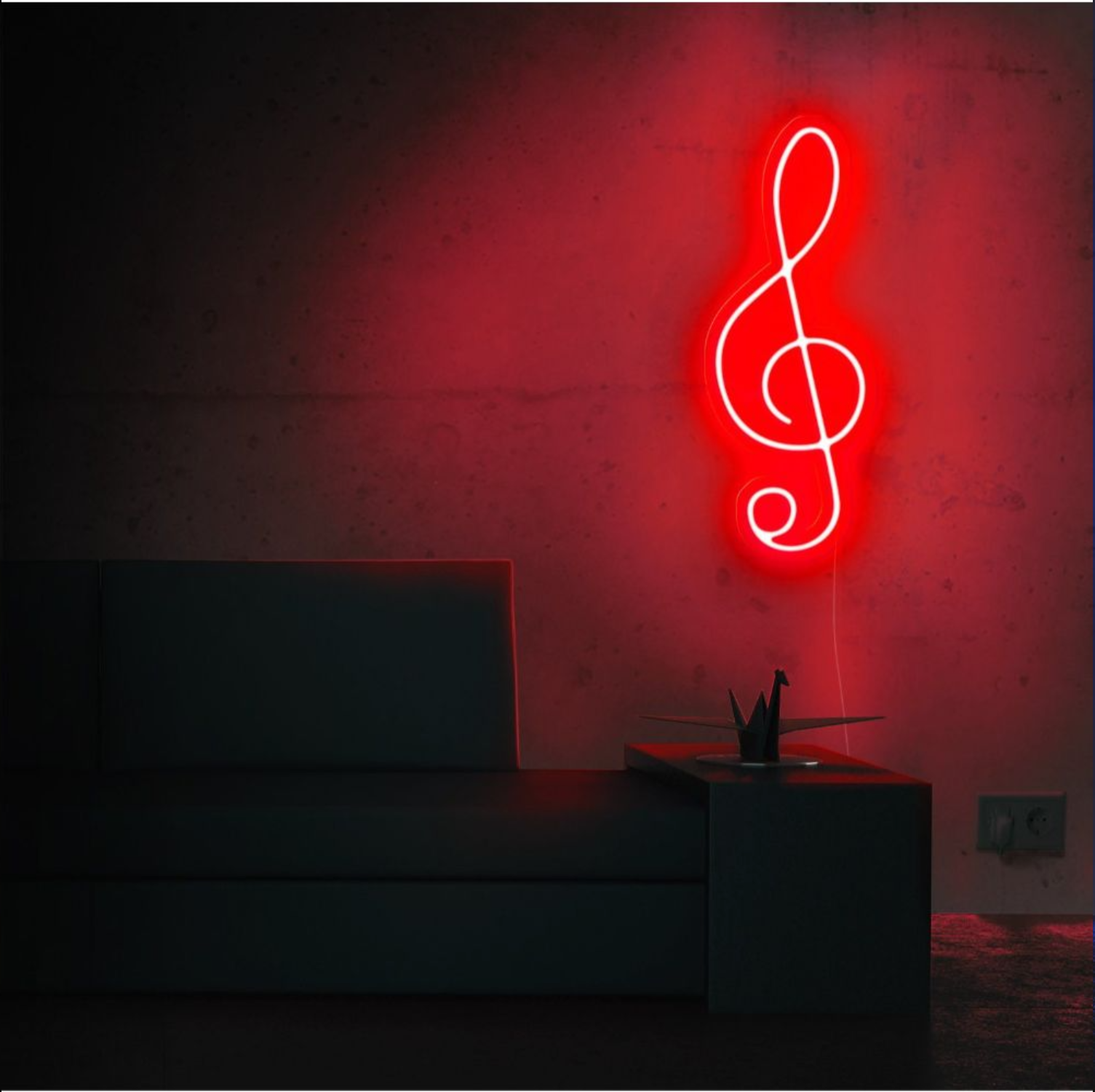 Neonreclame met muzieknoot in de vorm van een Treble Clef