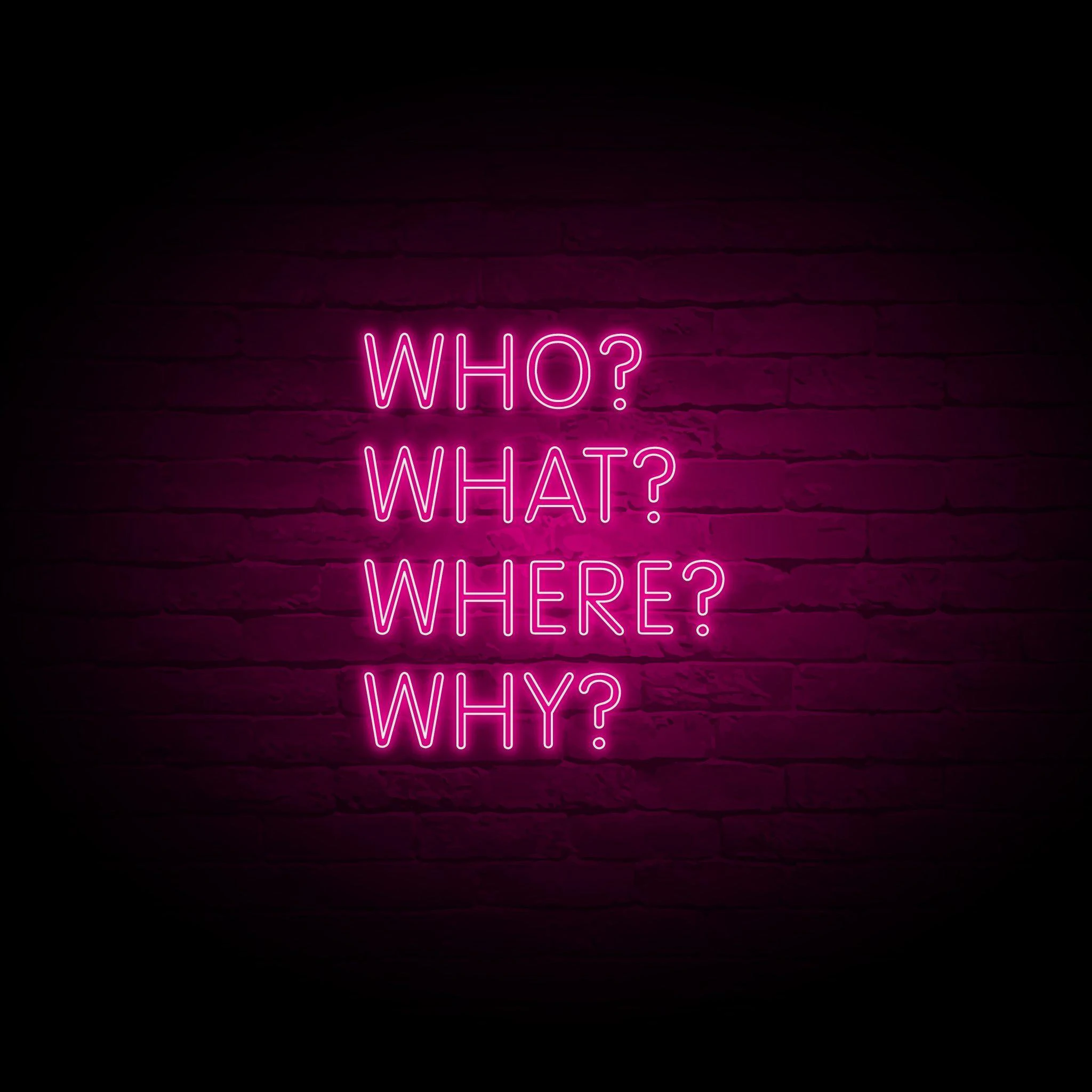 'WHO? WHAT? WHERE? WHY?' NEON SIGN - NeonFerry